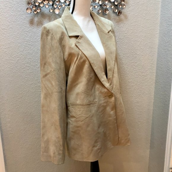 Classic Cream Suede Leather Jacket - Women's Large - Picture 2 of 9